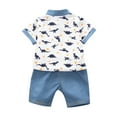 thumbnail image 2 of Toddler Baby Boy Clothes Shorts Set Dinosaur Print Shirt Short Sleeve Stand Collar Button Top Solid Shorts Summer Outfit, 2 of 7