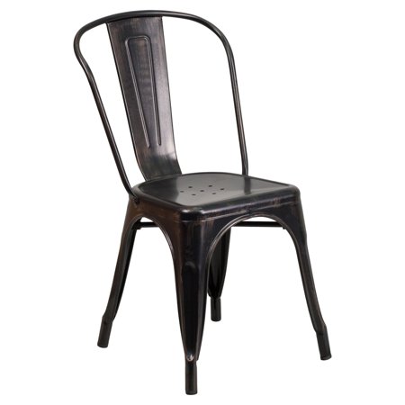 Flash Furniture Black-Antique Gold Metal Indoor-Outdoor Stackable Chair