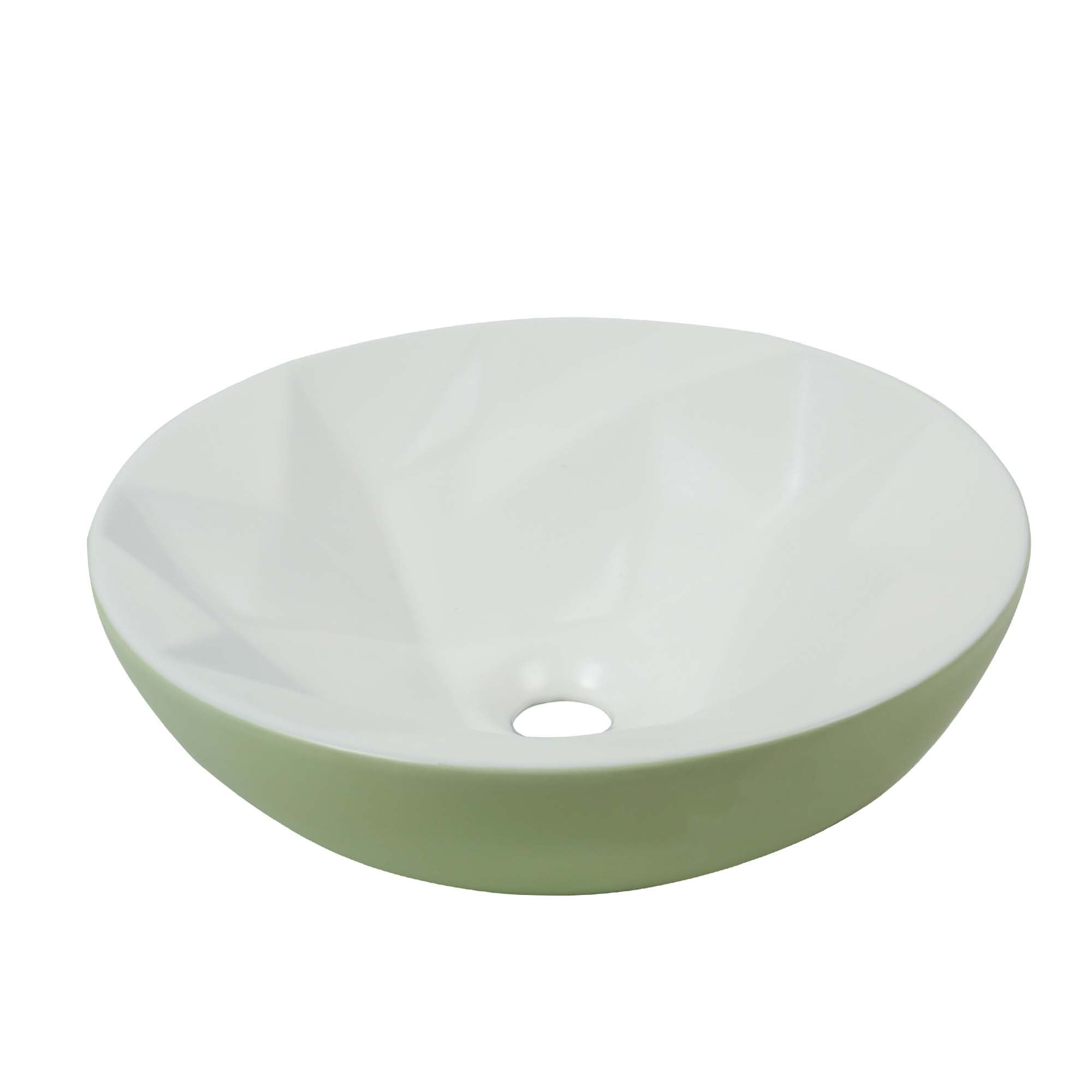 16" Round Ceramic Vessel Bathroom Sink – Modern Textured Interior Bowl Design in Sage Green