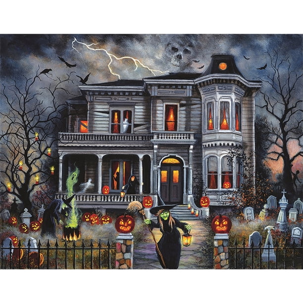 Cuadros Decorativos Taladro redondo completo Pintura de diamantes Casa de Halloween Imágenes Handiwork Art DIY Kit JShteea Nuevos Originales