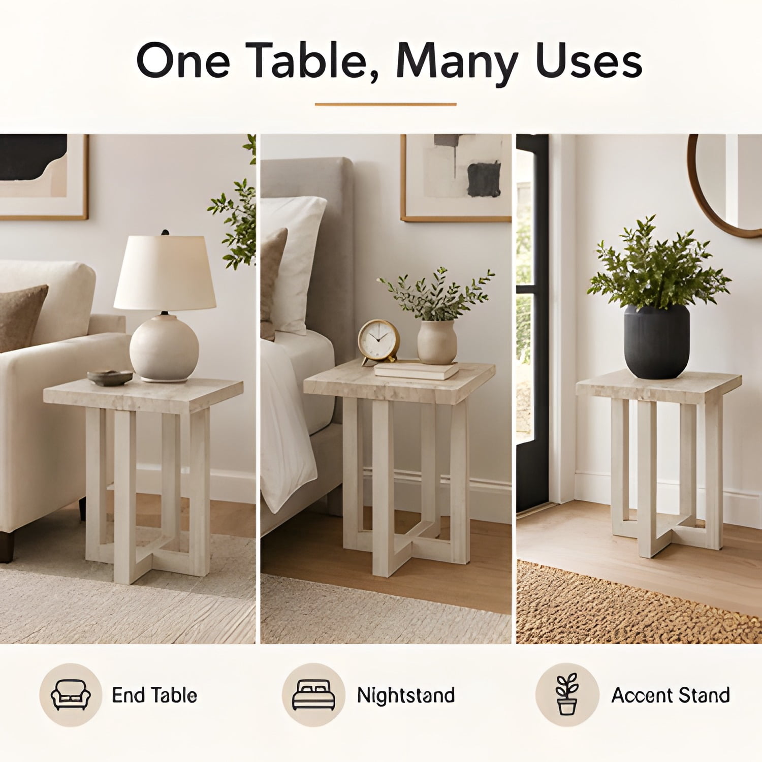 End Table, Weathered Gray and Beige
