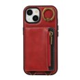 thumbnail image 6 of Wallet Case for iPhone 15, with Wrist Strap 360 Rotating Finger Ring Flip Zipper PU Leather Stand Card Slots Shockproof Drop Protective Phone Cover Girls Women Magnetic Buckle, Red, 6 of 7