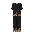 thumbnail image 4 of Edvintorg 2 Piece Lounge Set Women Women's Summer Printed Half Sleeve Round Neck Cropped Top + Casual Pants Suit Set Two Piece Lounge Set Black L, 4 of 5