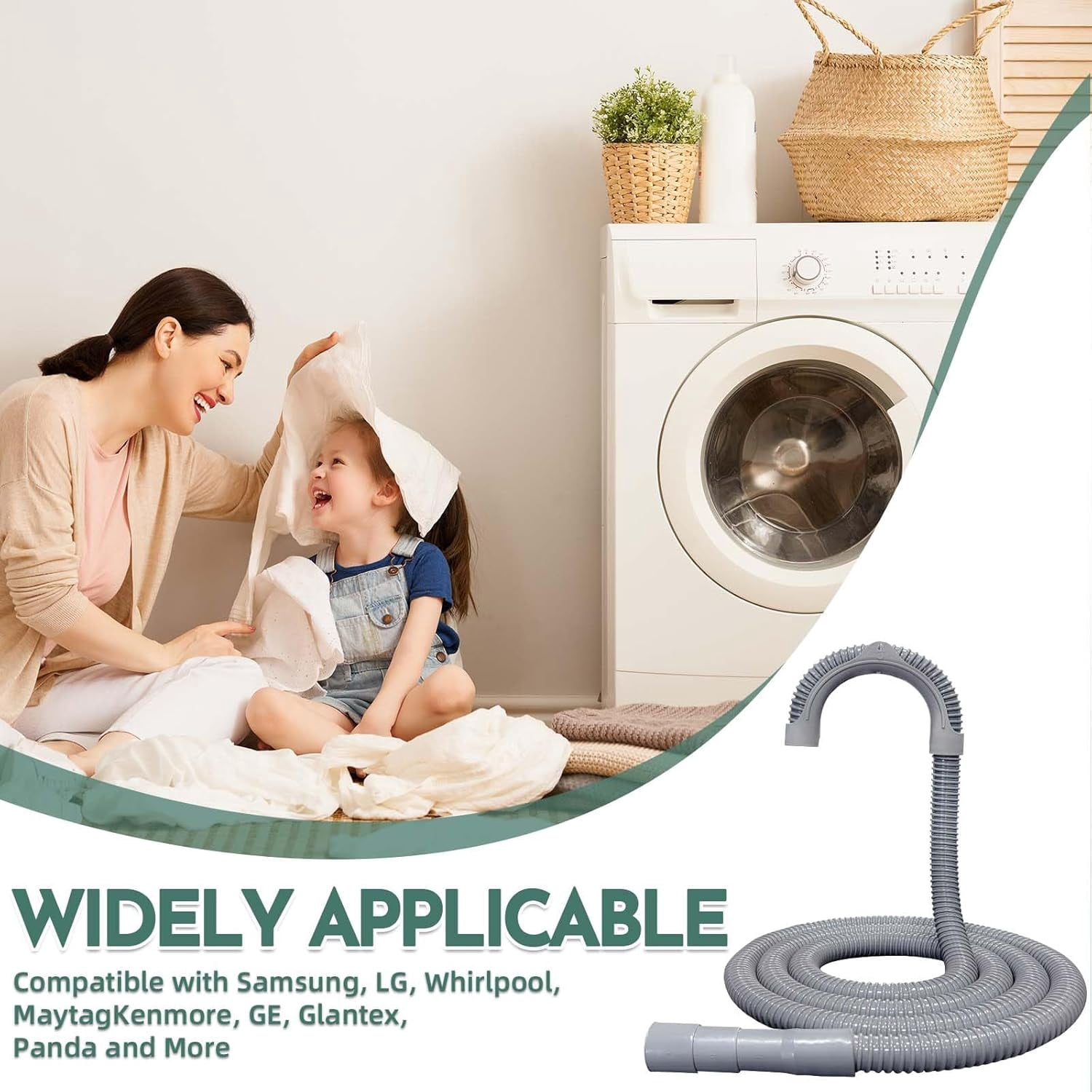 6ft Washing Machine Drain Hose,Corrugated Flexible Washer Drain Hose Extension Replacement for Samsung, LG, Whirlpool, Maytag, Kenmore, GE, Giantex, Panda and More,with 2 Clamps and U-Bend Holder