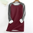 thumbnail image 2 of lcziwo Wine Womens Casual Crew Neck Pullover Tops Fashion Color Block Long Sleeve Sweatshirts Fleece Lined Warm Sweater L, 2 of 5
