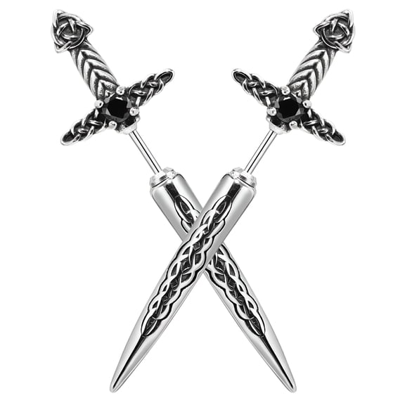 DESIGNICE Gothic Dagger Sword Screw Earrings for Men Women, Punk Celtic Knot Stainless Steel Cubic Zirconia Studs Earring Jewelry