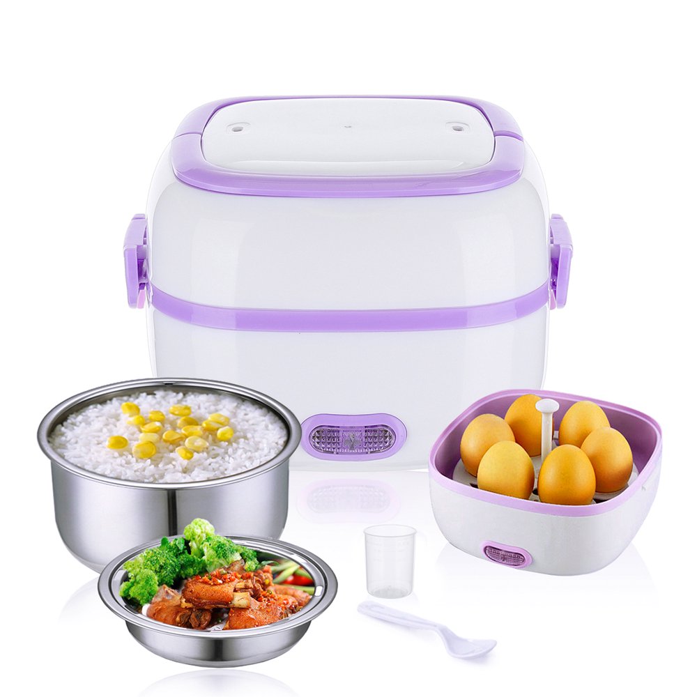 Electric Food Steamer,110V Portable Mini 1L Rice Cooker Hot Pot Lunch