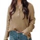thumbnail image 3 of Blusa de mujer con botones de manga larga y hombros caídos, blusa de corte informal transpirable a la moda para mujer, color caqui S, 3 of 6