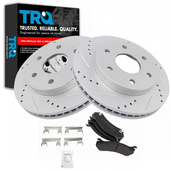 TRQ Performance Drilled Slotted Posi Metallic Brake Pad & Rotor Front Kit