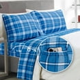 thumbnail image 2 of Sleepdown Twin XL Sheets - 100% Cotton Flannel Bed Sheets Set with Deep Pockets, Brushed Flannel with Elastic Fitted Sheet Set, Soft & Cozy Sheets, 3 Piece Bedding and Pillowcase set, Dark Blue Plaid, 2 of 7