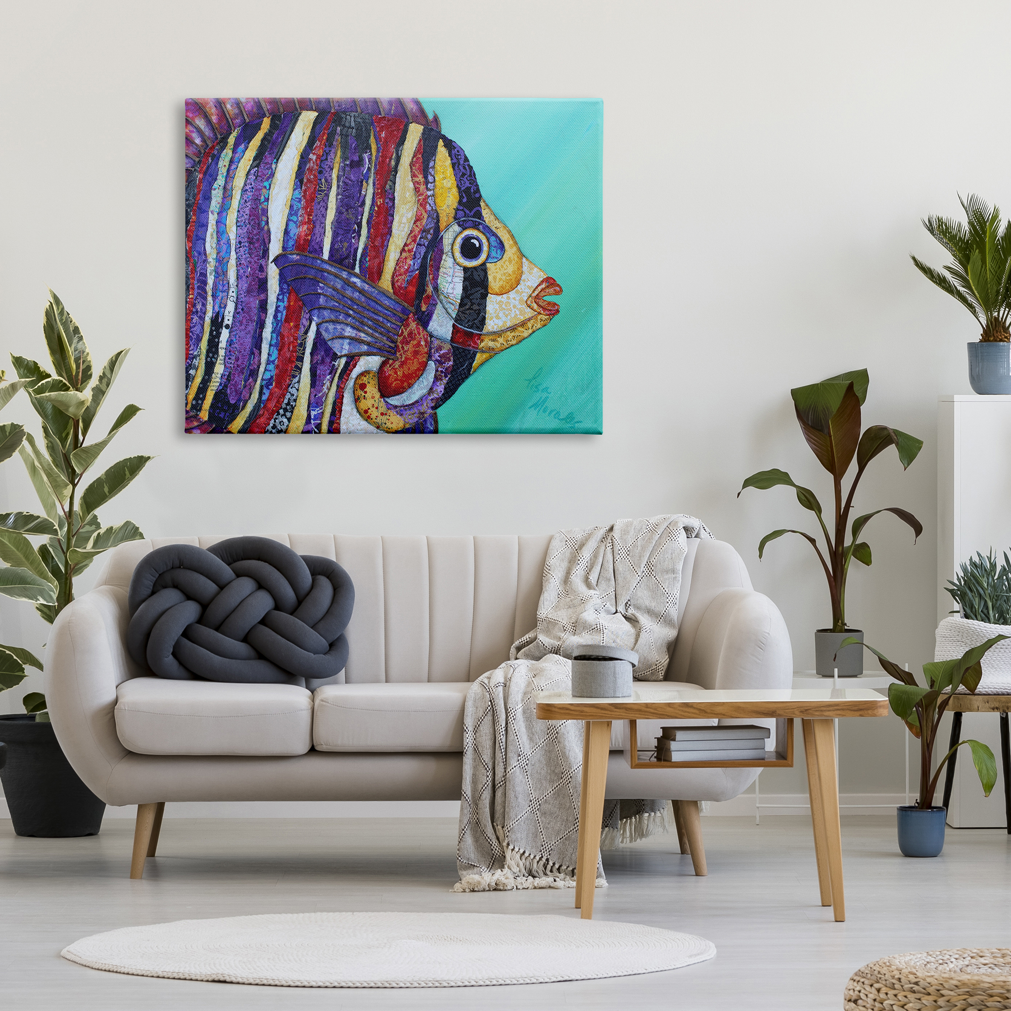 Stupell Industries Broad Fin Varied Layered Stripes Aquatic Fish Design Painting Gallery Wrapped Canvas Print Wall Art, Design by Lisa Morales