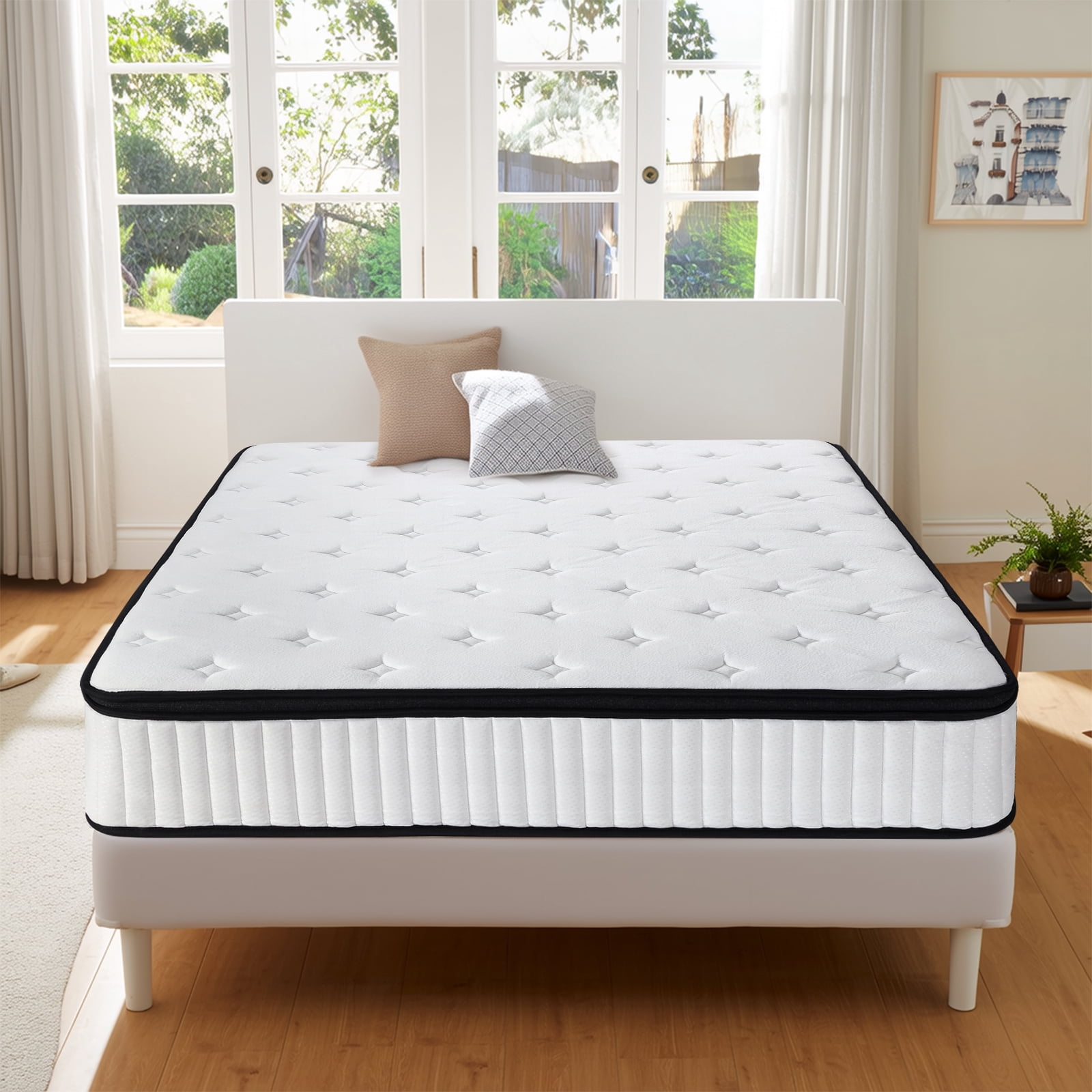 BMMB 12 in Hybrid Innerspring Memory Foam Mattress Queen Size for Pressure Relief Supportive Bottom, Soft Fabric Surface CertiPUR-US