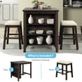 thumbnail image 4 of 3 Piece 35.8" Dining Table with Padded Stools, Table Set with Storage Shelf,Brown, 4 of 8