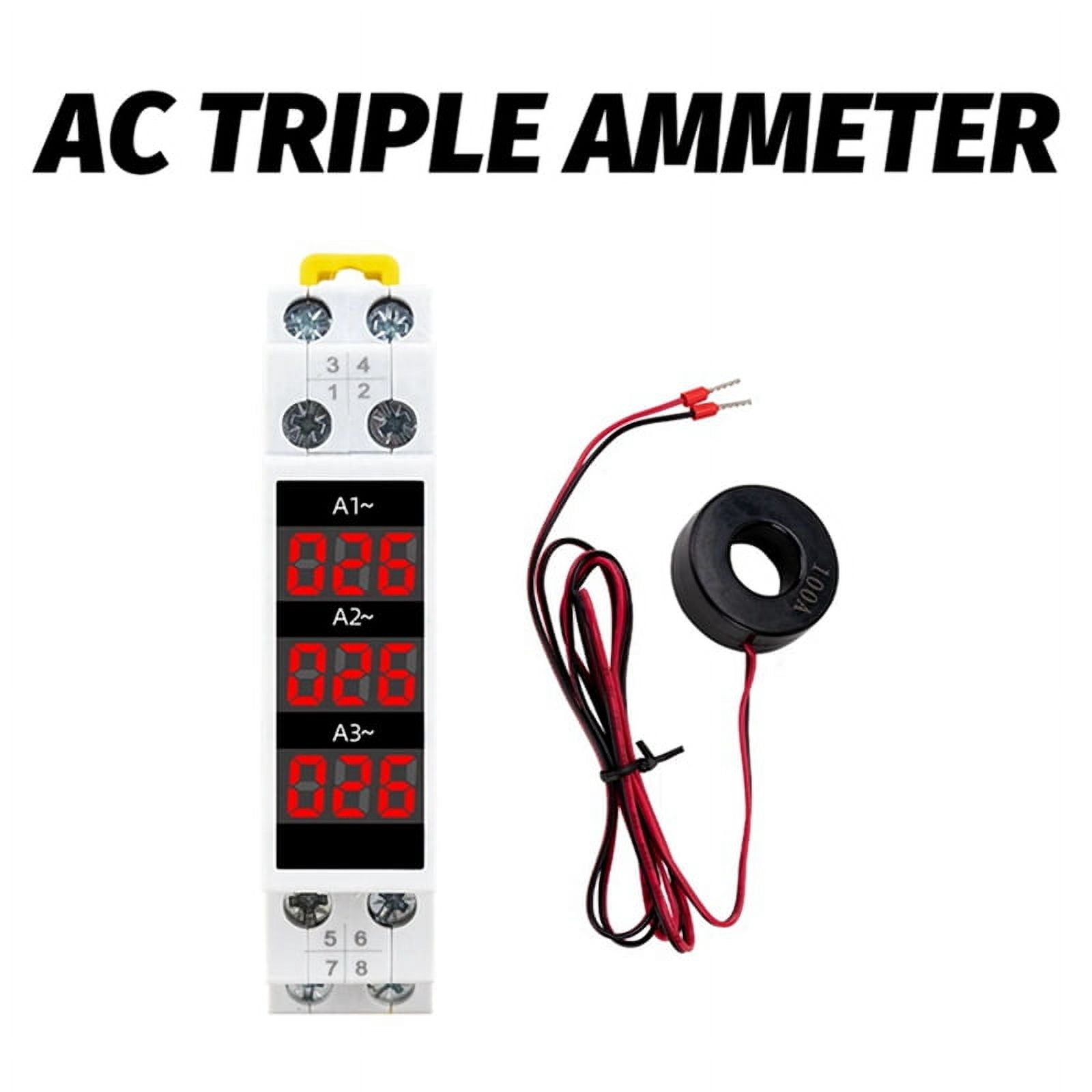 2X Din Rail Mount 3 Phase Ampere Meter Mini Modular Current Meter Gauge Indicator LED Digital Display Detector Ammeter