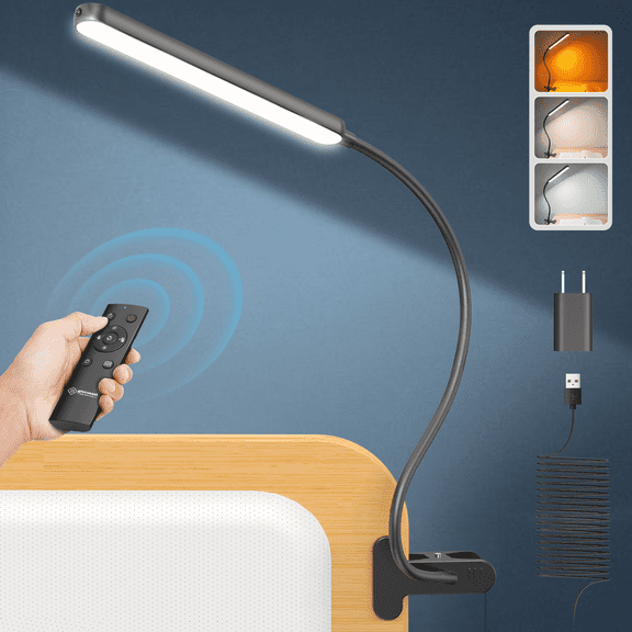 Glocusent 5W Multi-Purpose Clip On Light, 38 LEDs Bed Light, Eye Caring Reading Lamp, 5 Color & 5 Brightness with a Remote, 30-Min Auto Off Timer, Perfect for Bed Reading/Studying/Working