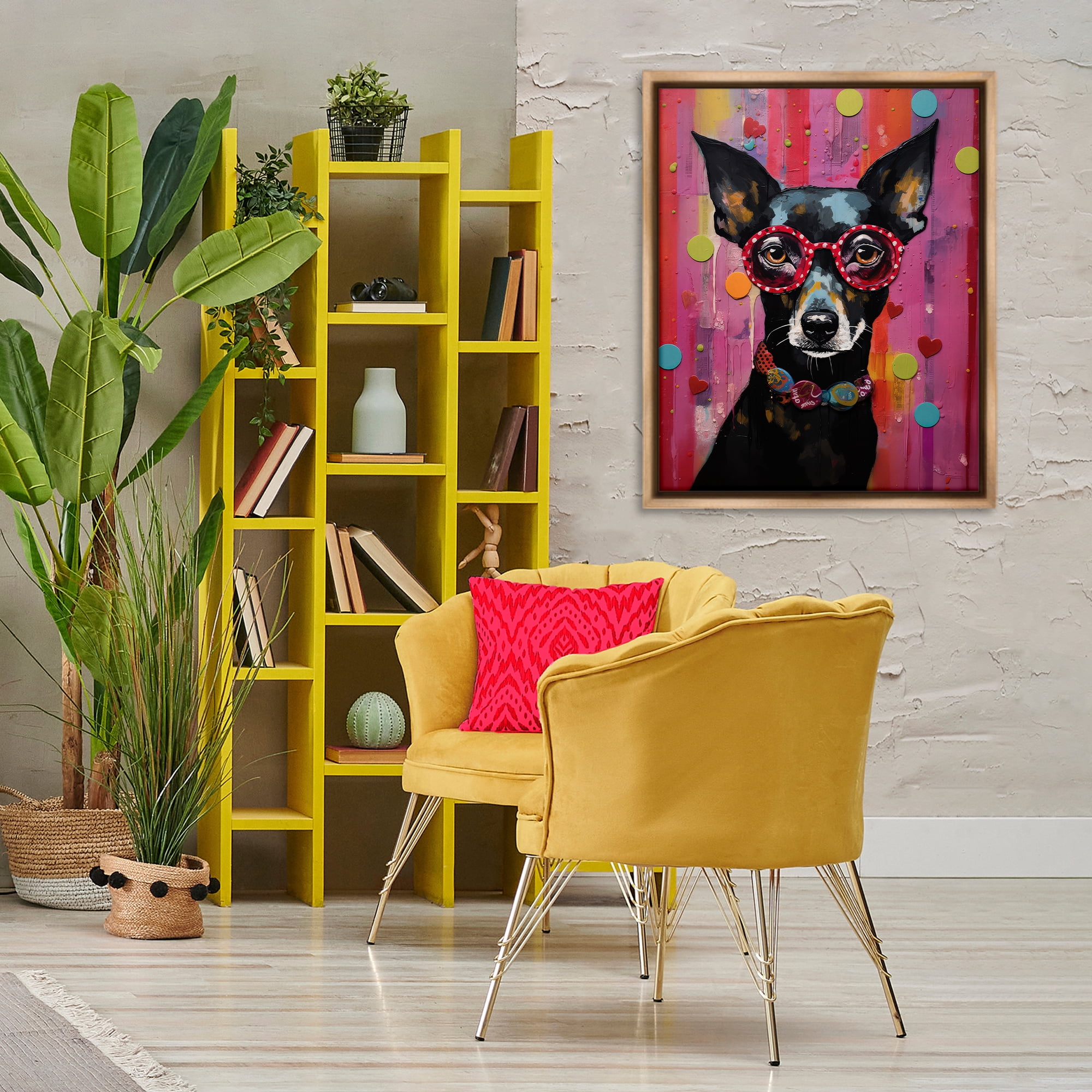 Stupell Industries Dobermann Dog with Glasses Animals Painting Brown Floater Framed Canvas Art Print Wall Art, 25 x 31