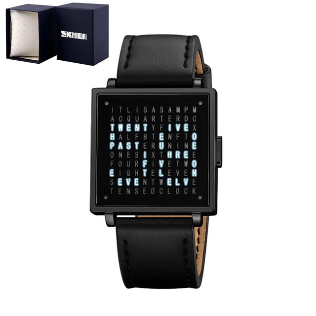 Unique Letters Watch, LED Letters Watch, Stainless Steel Unisex Watch with Led Display, A Watch That Tells Time With Letters, Multifunction Sports Watch Square Watch Gift for Men Women