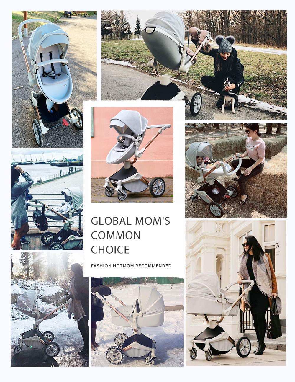 Hot Mom Pushchair 2018,3 in 1 Travel System with 360 Rotation Function,Grey