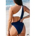 thumbnail image 2 of Women's One Piece Swimsuit White Navy One Shoulder Color Block Cutout Bathing Suit, 2 of 5