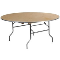 Bowery Hill 66" Round Birchwood Folding Banquet Table in Natural and Silver