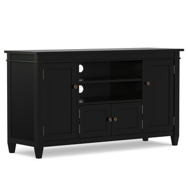 Simpli Home Carlton SOLID WOOD 54 inch Wide Transitional Contemporary TV Media Stand in Black For TVs up to 60 inches