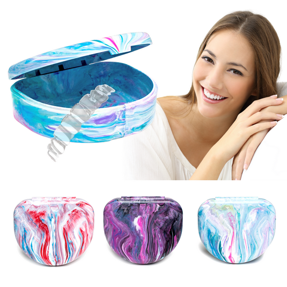 Retainer Case with Vent Holes and Labels, Orthodontic Dental Holder Box Container for Clear Aligners, Denture and Mouthguard, Slim Cute Design for Kid and Adult