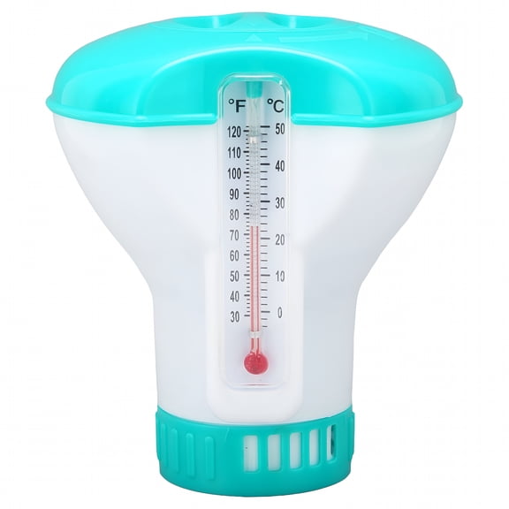 HIBIBUD Spa Chemical Dispenser with Thermometer Reusable Lake Blue Swimming Pool Chlorine Tablet Floater