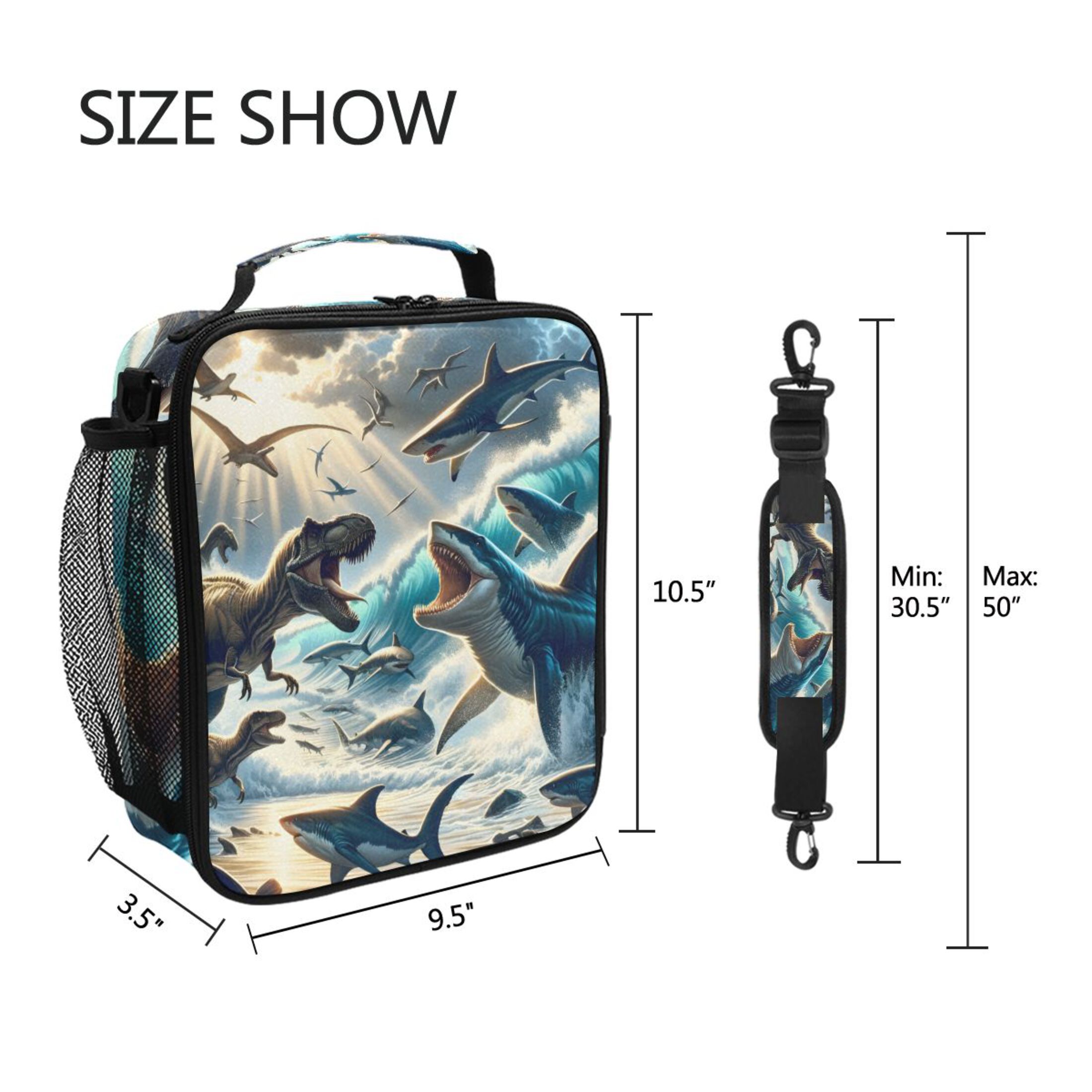 ALAZA Dinosaurs and Sharks on Beach Lunch Box Insulated Lunch Bag Reusable Thermal Cooler Tote School Picnic