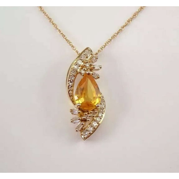1.30CT Yellow Citrine 925 Silver Women's 18' Chain Pendant 14k Yellow Gold Plated
