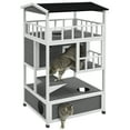 thumbnail image 2 of PawHut Wooden Outdoor Cat House, Feral Cat Shelter Kitten Tree with Asphalt Roof, Escape Doors, Condo, Jumping Platform, Light Gray, 2 of 9