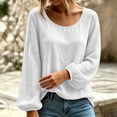 thumbnail image 4 of Admvng Top for Women Linen Cotton Long Sleeve Casual Round Neck Pullover Blouse, 4 of 7