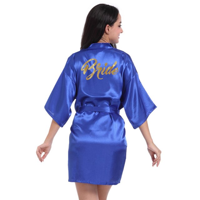 LYMAYTER Robes de Demoiselle d'Honneur Satin Kimono Court pour Mariage Fête Préparation Robe Douce à Paillettes