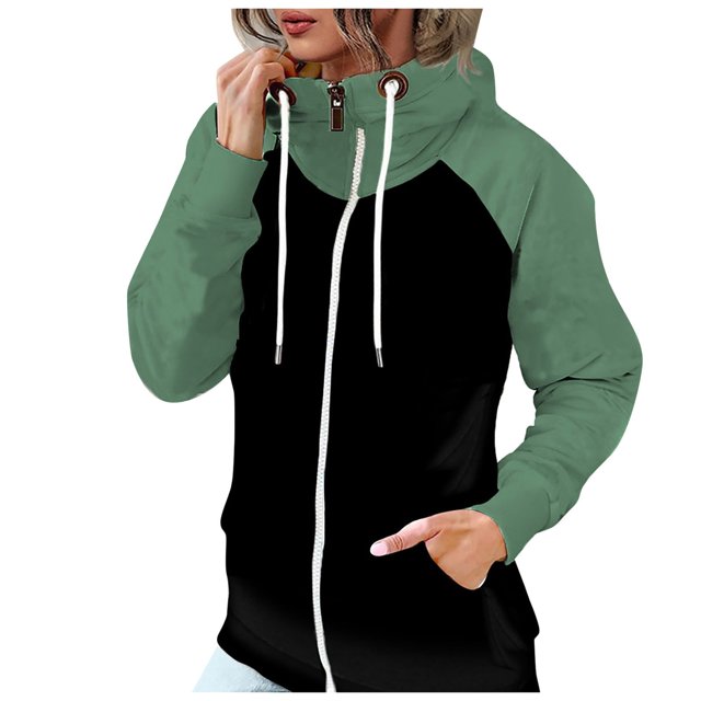 TJAZFJPA Veste Verte Femme Mode Poche Zippée Veste à Capuche Décontractée Confortable Manches Longues Vintage Veste de Course Vestes pour Femmes