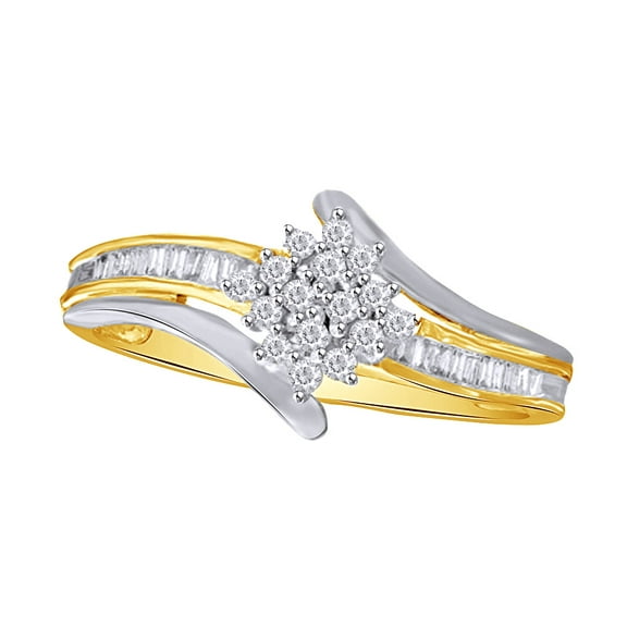 AFFY White Natural Diamond "Flower" Two-Tone Ring In 10k Yellow Gold (0.2 Cttw)