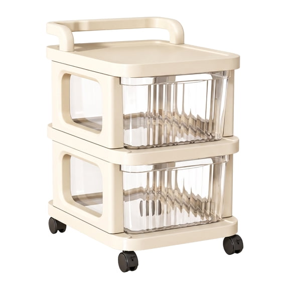 3-Tier Plastic Rolling Storage Cart with Drawers, Mobile Organizer Cart with Wheels for Home Bedroom Bathroom Office