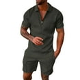 thumbnail image 2 of Short Sets for Men Jacquard Short Sleeve Quarter Zip Polo Shirt and Bermuda Shorts 2 Piece Matching Set Mens Summer Outfits, 2 of 9