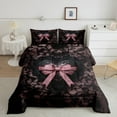 thumbnail image 3 of Feelyou Princess Kawaii Bow Bedding Comforter Set for Kids, Black Pink Bowknot Twin Comforter Sets, Modern Fashion Style Reversible Bedding Set, Lightweight Room Decor, 2 Pieces, 3 of 9