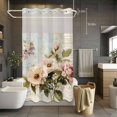 thumbnail image 2 of No Hook Shower Curtain with Snap in Liner, Vintage Watercolor Flower on Letter Waterproof Fabric Bathroom Curtain Mesh Top Window, Spring Botanical Leaf Shower Curtains 36x72in, 2 of 9