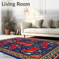 thumbnail image 2 of ODIKA 8'x10' Machine Washable Non-Slip Area Rug, Vintage Elk with Intricate Folk Art Motifs High Traffic Rug with Pad, Blue, 509242, 2 of 8