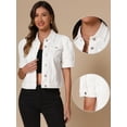 thumbnail image 2 of DARING DIVA Women's Short Puff Sleeves Button-Down Denim Jacket S White, 2 of 6