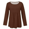 thumbnail image 3 of Holzkary Boho Peasant Tops for Women Gauze Cotton 3/4 Sleeve Loose Fit Floral Embroidered Blouses Grandmas Chic Clothing New Solid Color Loose Large Size Long Sleeved T Shirt Brown L, 3 of 5