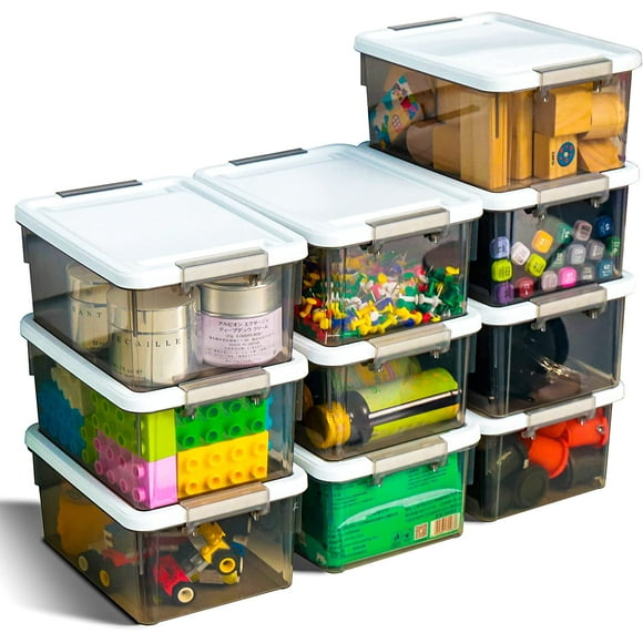 Citylife 1.3 QT 10 Pack Small Storage Bins Plastic Storage Container Stackable Box with Lids Gray