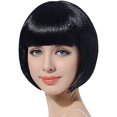thumbnail image 2 of FREE BEAUTY Peluca de Cosplay estilo Flapper de Bob corto negro, disfraz sintético, pelucas con flequillo de Navidad para fiesta de Halloween de aspecto Natural para mujer, 2 of 4