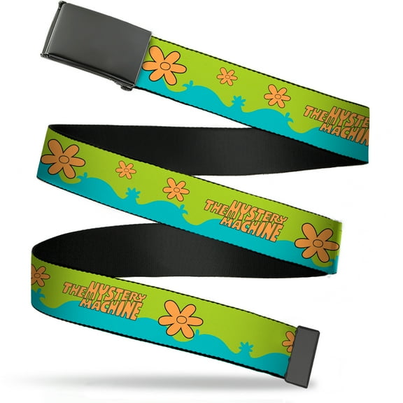 Adjustable Belt, Clamp Buckle, Cut-to-Fit, Scooby Doo The Mystery Machine Paint Job Green Aqua Orange