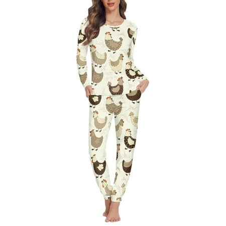 

FKELYI Cartoon Cock Women Pajama 2-Pack Breathable Adult Pajamas Women Stretchy Long Sleeve Pajamas for Girls Size 3XL