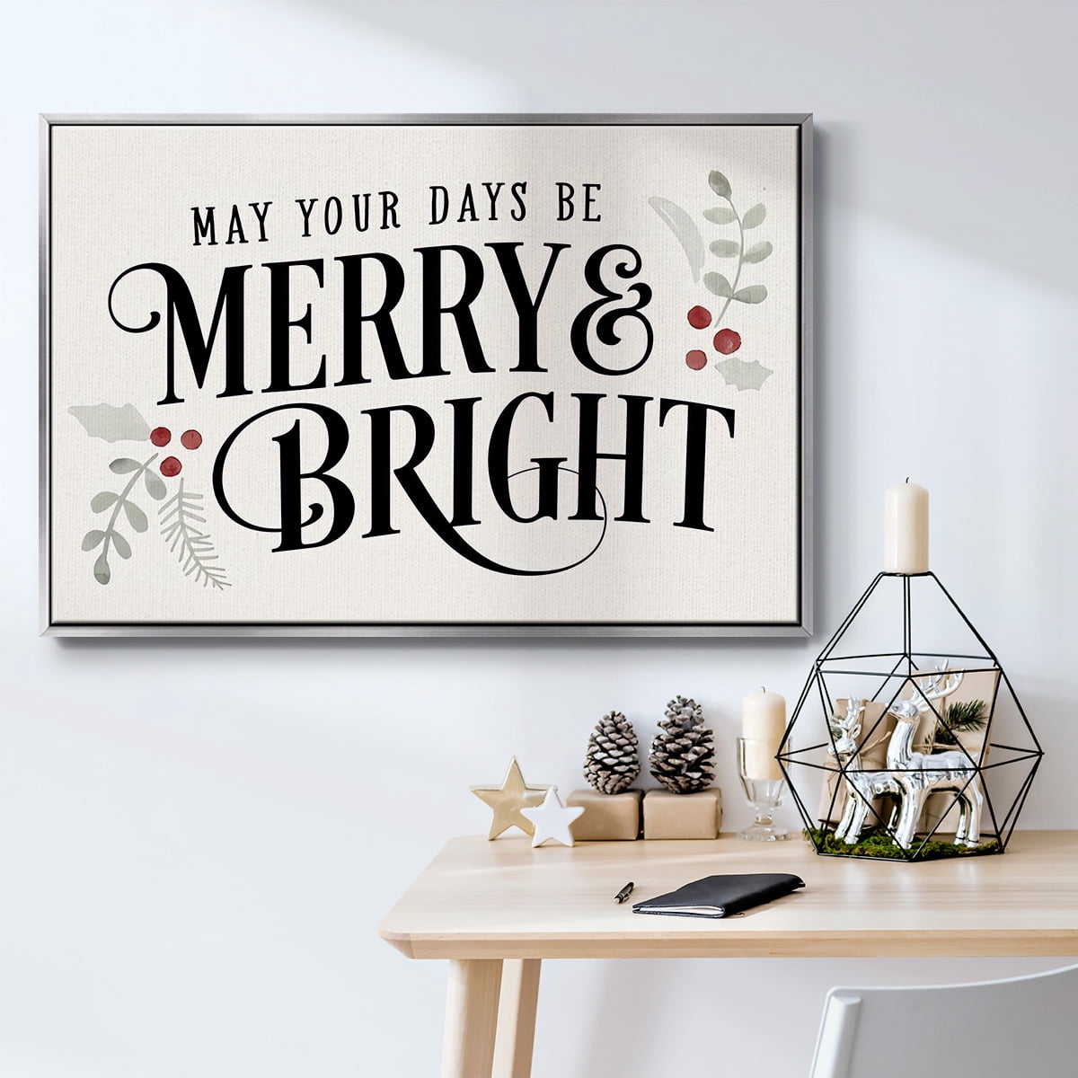 Merry Sentiment II - Framed Gallery Wrapped Holiday Canvas - 27 x 41 - Silver Frame