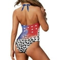 thumbnail image 5 of FKELYI Halter Swimwear for Women One Piece Bikini Swimsuits with 2 Pcs Soft Pad Vintage USA Flag Leopard Print Tummy Control Bathing Suits Monokini Summer Beachwear for Ladies, S, 5 of 6