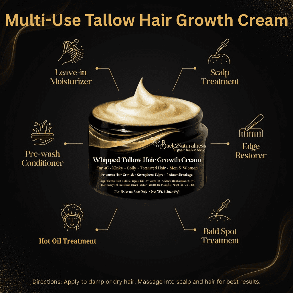 Back2Naturalness Tallow Hair Growth Cream Oil for Textured Hai, All Hair Types, Sensitive Skin , 3.5 oz