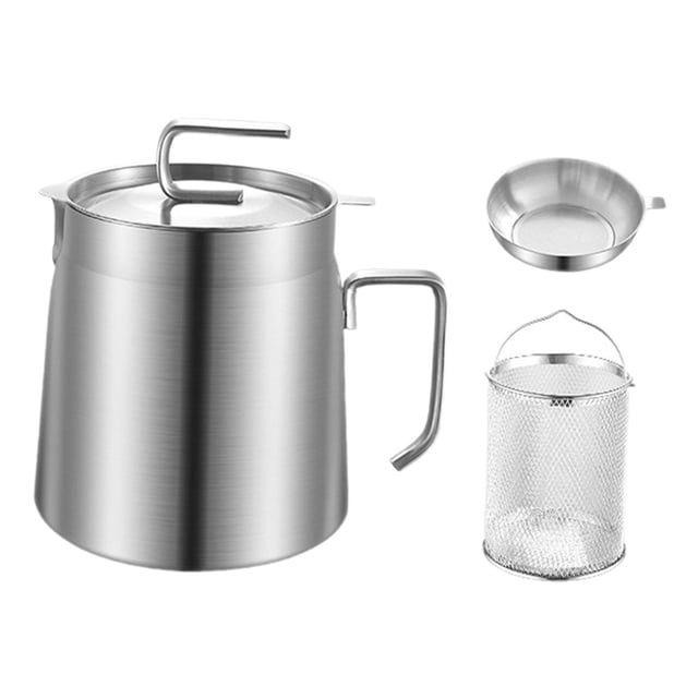 maskred Fryer Pot with Filter with Frying Strainer Practical Oil Basket Pot Multiuse 1.8L