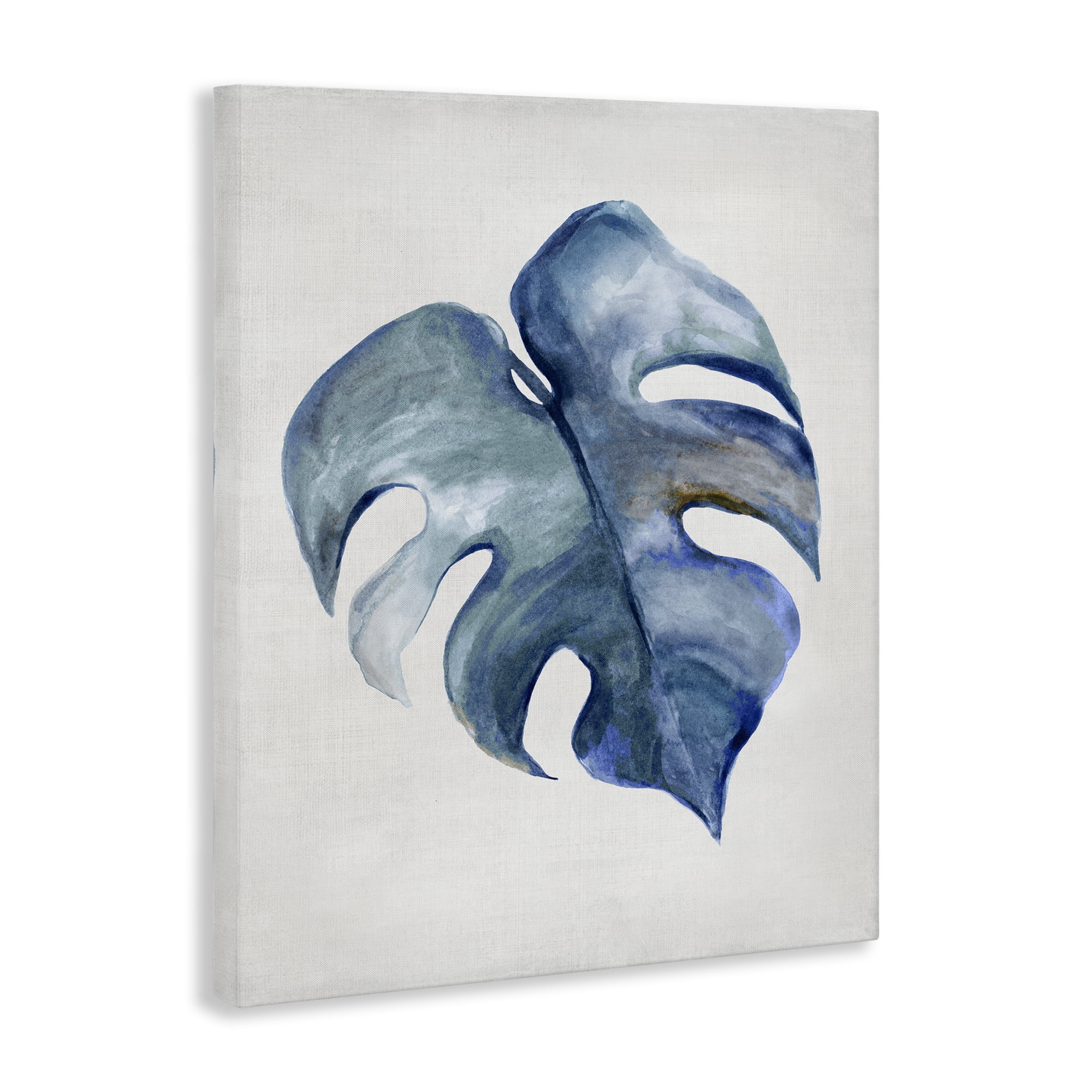 Stupell Industries Blue Monstera Leaf Plants & Flowers Painting Wrapped Canvas Art Print Wall Art, 16 x 20